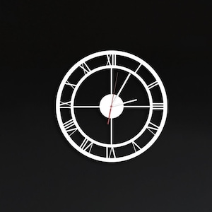 White Metal Wall Clock: Roman Numeral Industrial Style