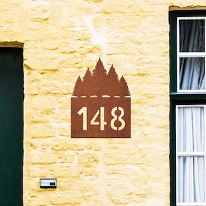 Custom Corten Steel House Number Sign: Rusted Forest Address Plaque