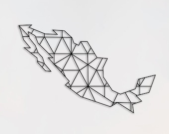 Geometric Mexico Map Metal Wall Art: Matte Black Steel