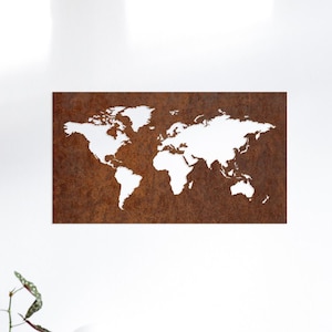 Décoration murale en métal, carte du monde, acier rouillé corten