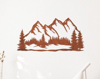 Corten Steel Mountain Silhouette Wall Art: Rusted Metal Decor