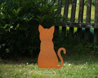 Rusty Sitting Cat Corten Steel, Metal Garden Art, Cat Lawn Decor
