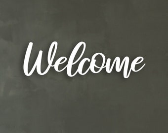 White Metal Welcome Sign: Modern Wall Art Decor