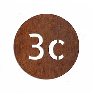 Custom rusted steel house number, Corten round personalized numbers, Customizable metal numbers