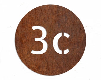 Número de casa personalizado en acero oxidado, números personalizados redondos de Corten, números de metal personalizables