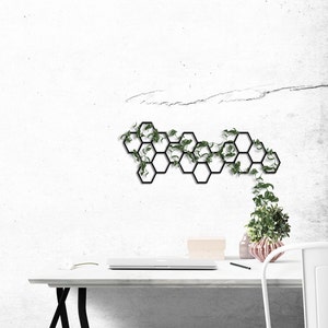 metal honeycomb wall plant trellis, honeycomb metal wall art, hexagon metal wall art, honeycomb metal mood board