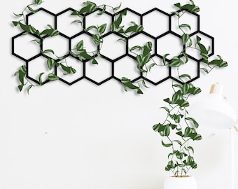 Honeycomb metal wall plant trellis - Honeycomb metal wall art panel