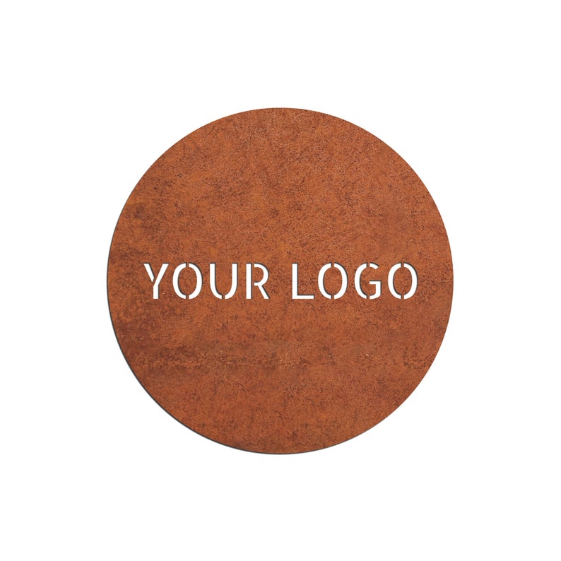 circle corten steel logo, metal round logo, circle rusty logo, corten steel signboard, corten steel logo, custom corten signboard