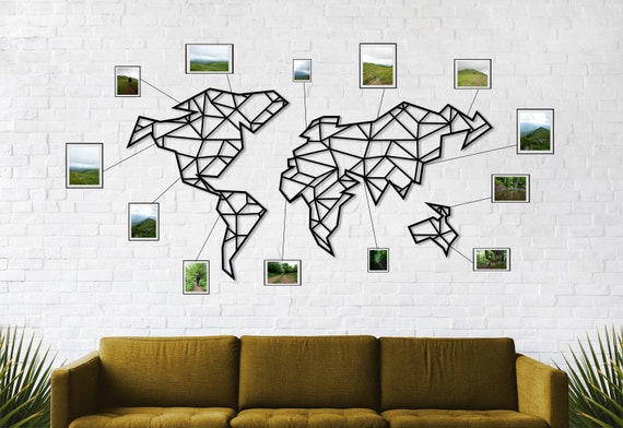 Metal Wall Art Metal Geometric Map Office Wall Decoration Carte Du Monde Métal Weltkarte Murale