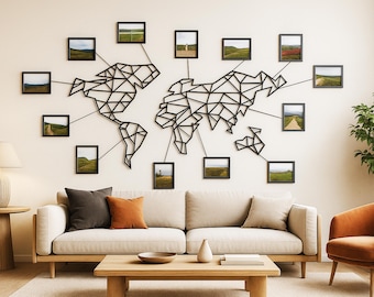 XXL Extra Large Metal Wall Art Geometric World Map