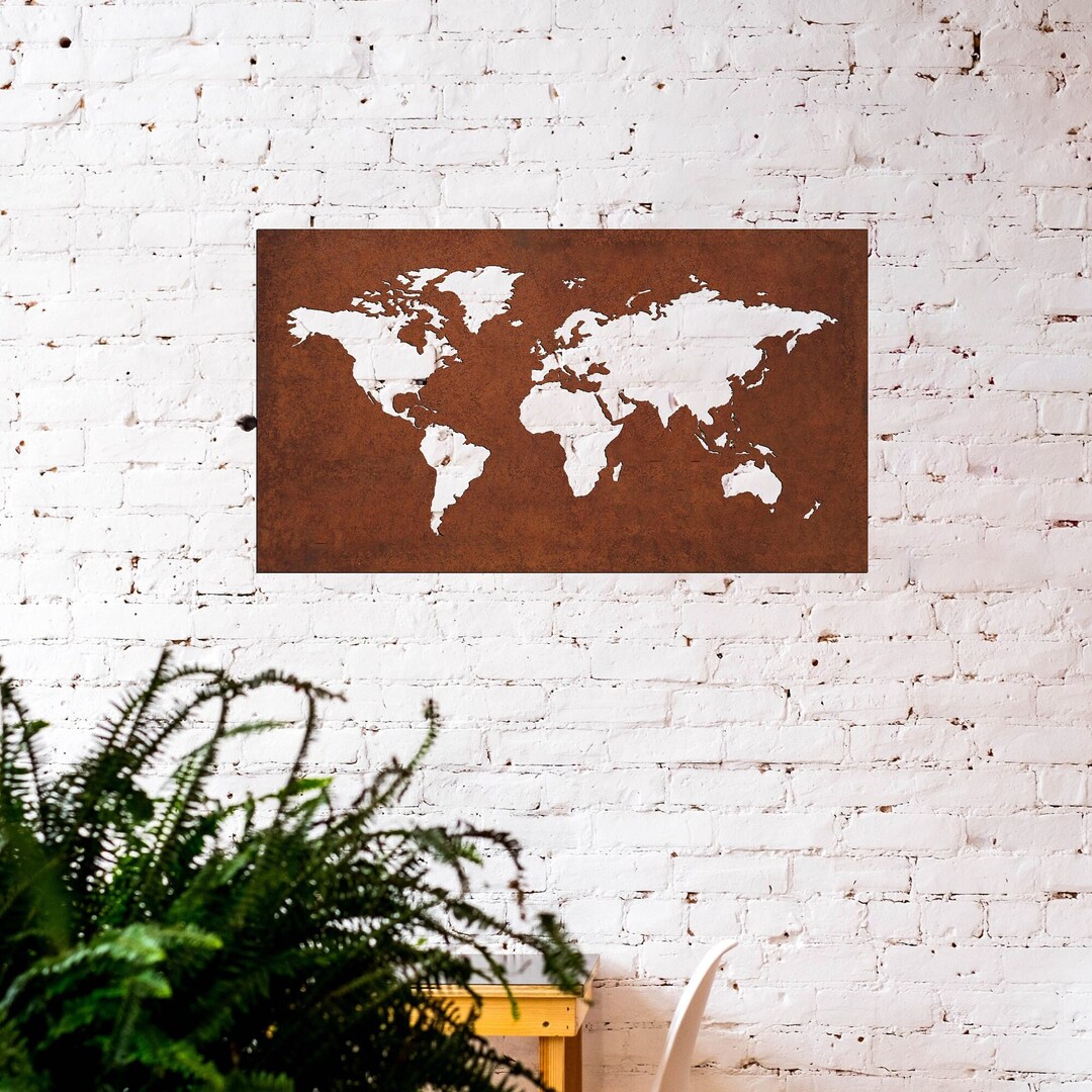 Corten Steel World Map Wall Art Map of the World Corten Rusted Steel Etsy
