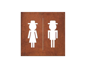 Corten Steel WC Signboard: Rustic Outdoor Toilet Sign