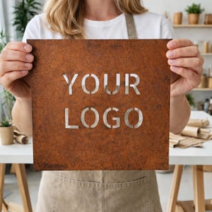 Personalized corten steel logo signboard, Rusted Metal House Number image 1