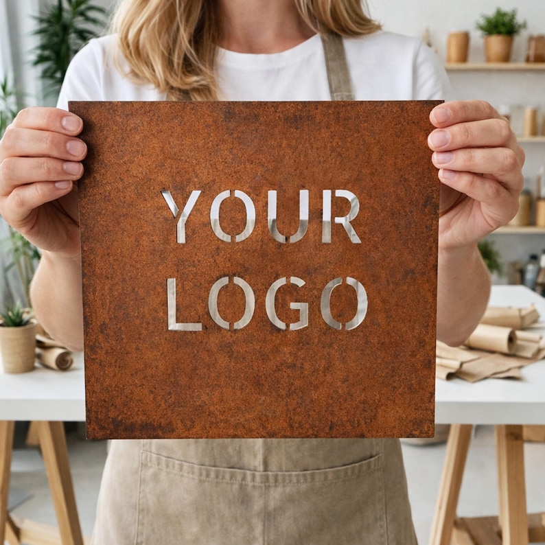 Personalized corten steel logo signboard, Rusted Metal House Number image 1