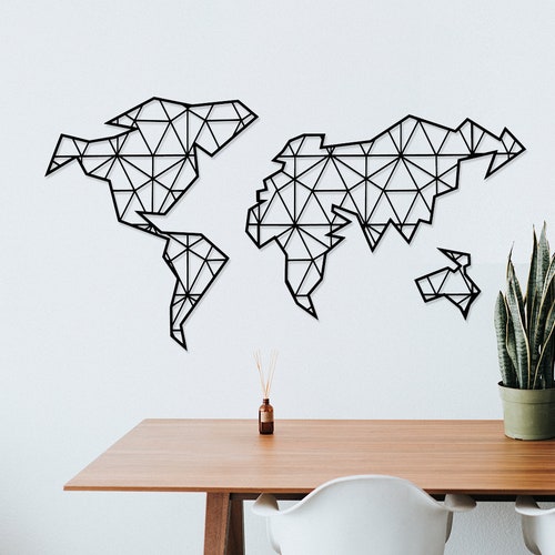 Metal World Map Wall Art Geometric Metal Map Photo Map Etsy