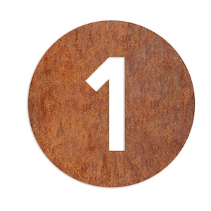 Custom corten round house number, Personalized round house number rusted steel - Rusty corten steel custom number wall art