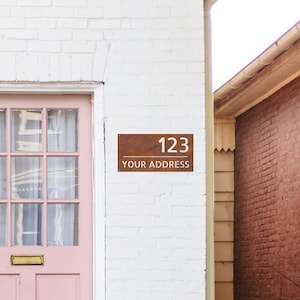 corten steel address signboard, rusted steel house number, rusted steel logo, corten steel logo