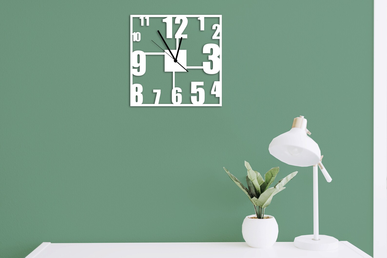 Square White Wall Clock Metal White Wall Clock Digit Wall Etsy