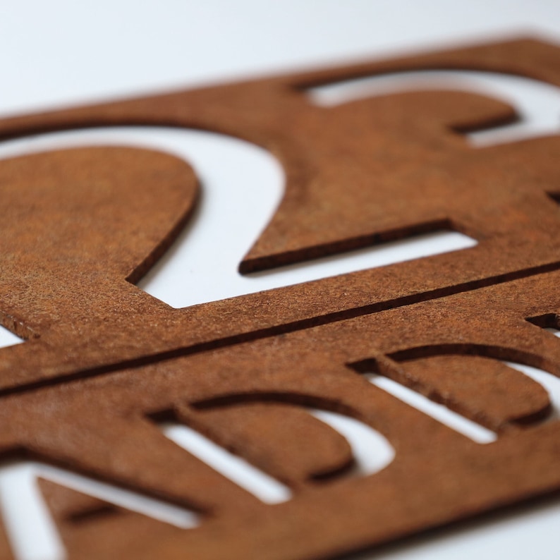 corten steel address signboard, rusted steel house number, rusted steel logo, corten steel logo