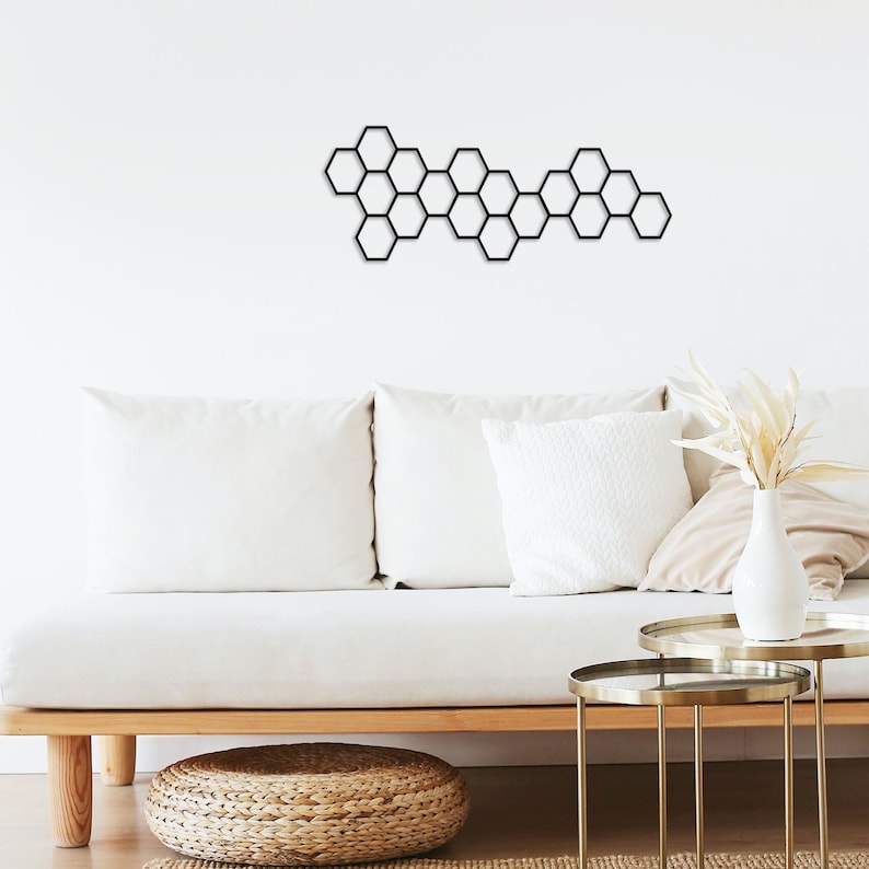 metal honeycomb wall plant trellis, honeycomb metal wall art, hexagon metal wall art, honeycomb metal mood board