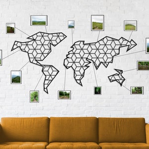Metal World Map - Metal Wall Art Map, Geometric Black Metal Map, Carte du monde, Weltkarte metal