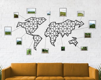 Metal World Map - Metal Wall Art Map, Geometric Black Metal Map, Carte du monde, Weltkarte metal