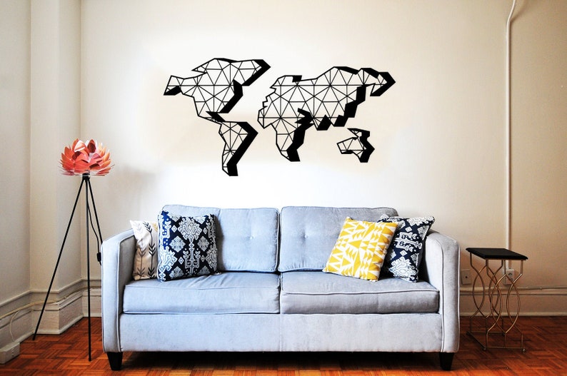 Metal Wall Art World Map Metal Map of the World Wooden Etsy