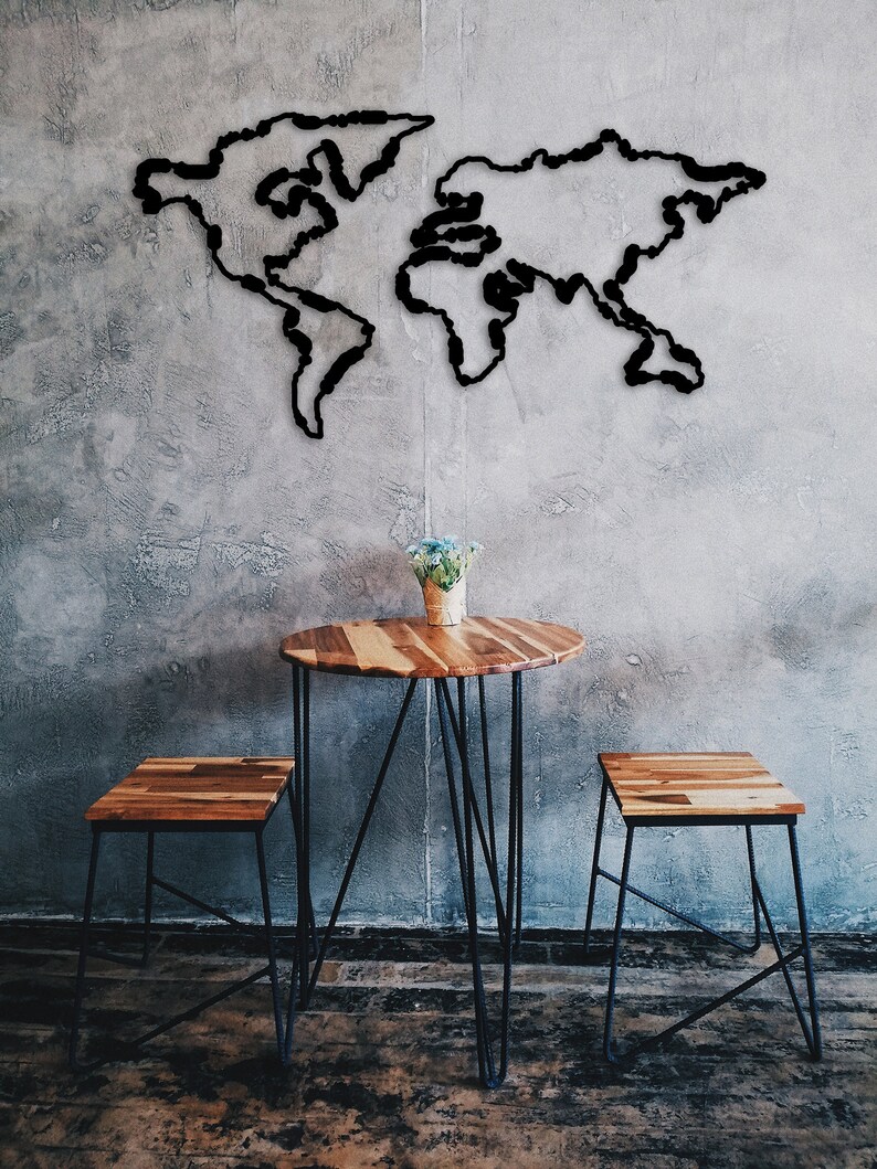 Metal Wall Art World Map Metal Wall Decor Iron World Map Etsy