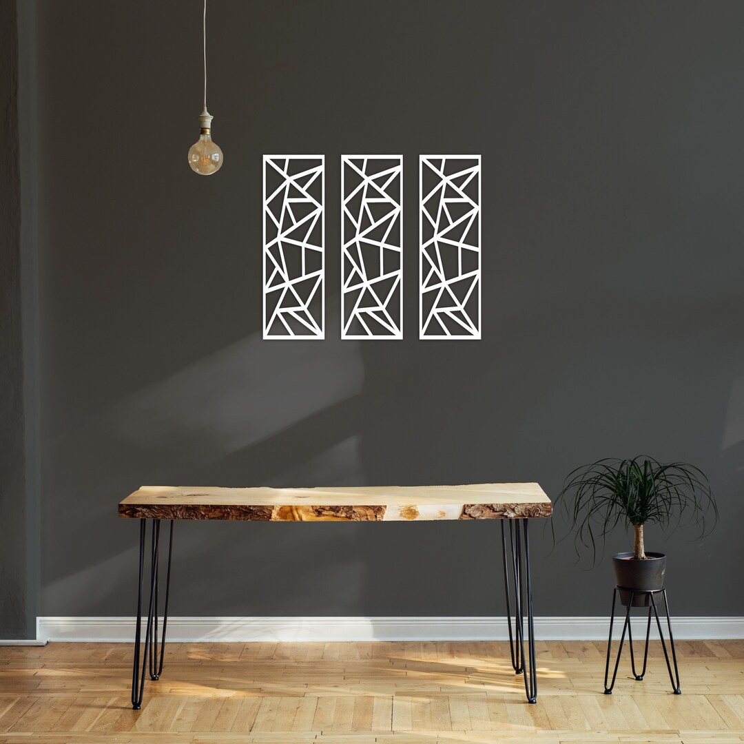 White Metal Wall Art Triptych Panel, Metal Wall Panels, Living Room