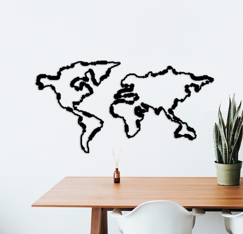 Metal Wall Art World Map Metal Wall Decor Iron World Map Etsy