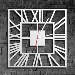 Square White Metal Wall Clock: Rome Style, Industrial Decor