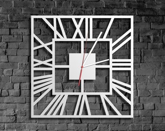 Square Metal Wall Clock, White Industrial Clock, Unique Square Metal Clock, Unusual Metal Clock, White Square Clock, Rome Wall Clock