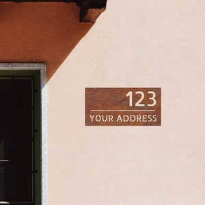 corten steel address signboard, rusted steel house number, rusted steel logo, corten steel logo