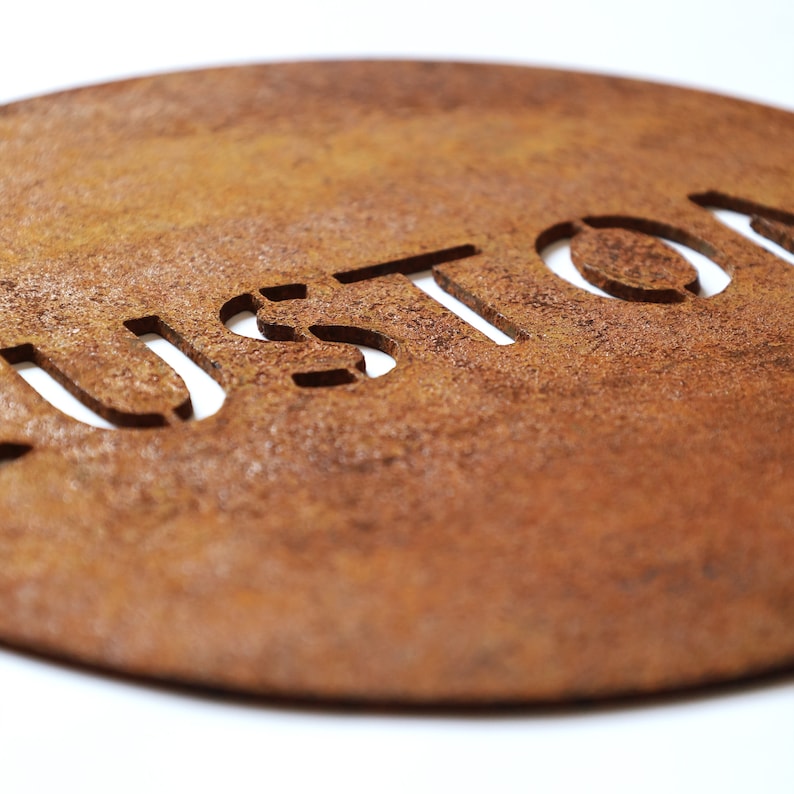 circle corten steel logo, metal round logo, circle rusty logo, corten steel signboard, corten steel logo, custom corten signboard