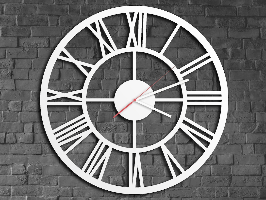 Wall Clock Metal White, White Metal Clock, Rome Style Wall Clock