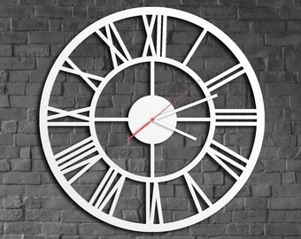 Wall Clock Metal White, White Metal Clock, Rome Style Wall Clock, Unique Wall Clock, Wall Clock Rome, Unusual Wall Clock