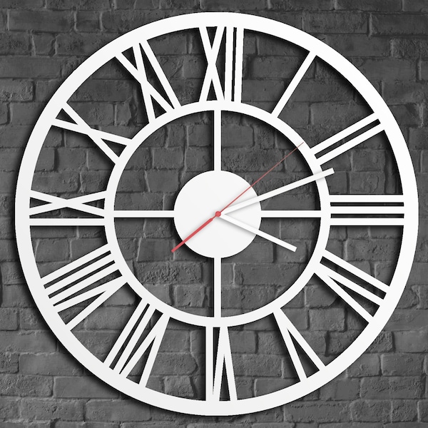 White Metal Wall Clock: Roman Numeral Style, Silent Clock