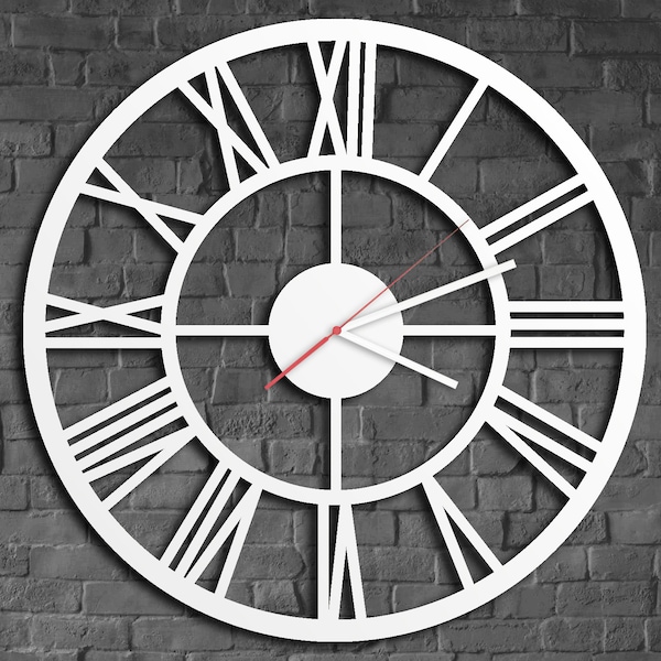 Wall Clock Metal White, White Metal Clock, Rome Style Wall Clock, Unique Wall Clock, Wall Clock Rome, Unusual Wall Clock