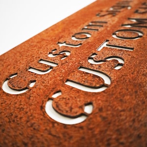Corten steel custom signs, house address street - Rusty house number wall art - Outdoor metal board