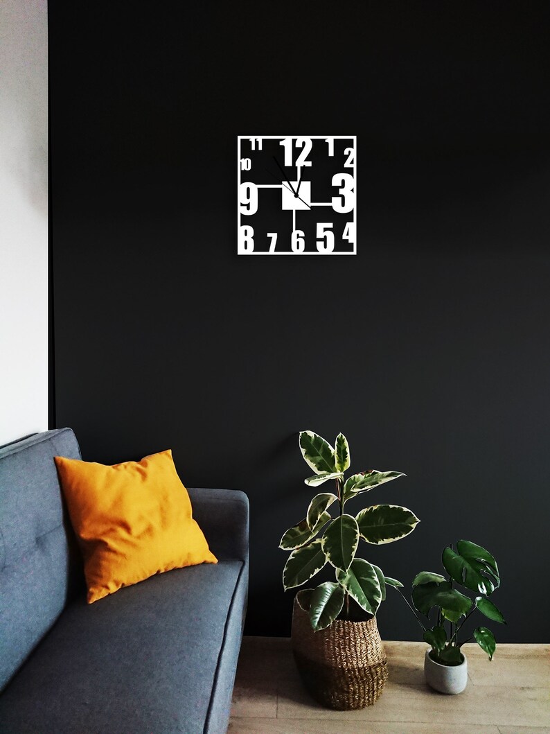 Square White Wall Clock Metal White Wall Clock Digit Wall Etsy