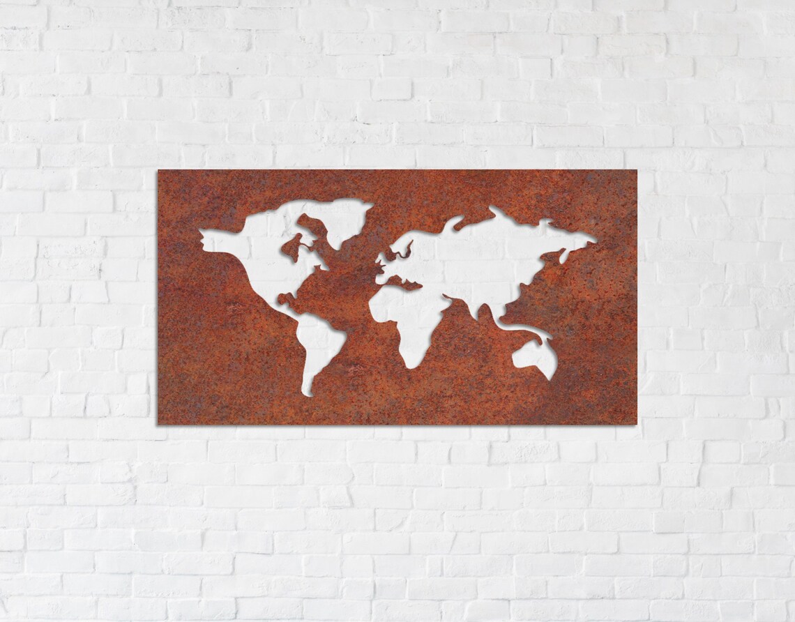 Corten Steel World Map Wall Art Rusty Wall Decor World Map Etsy