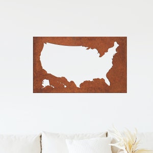 Art mural de carte des États-Unis en acier Corten, art mural en métal en acier rouillé unique carte des États-Unis
