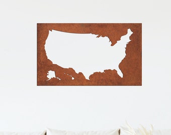 Corten steel USA map wall art, Unique rusted steel metal wall art USA map