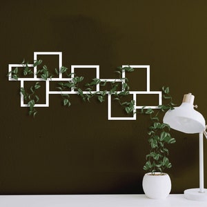 Arte de pared de metal con enrejado para plantas blancas, enrejado para plantas de pared, enrejado para plantas de interior, tablero de estado de ánimo de metal, arte de pared geométrico, enrejado para plantas blancas