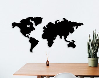 Black Metal World Map Wall Art: Travel Magnet Board