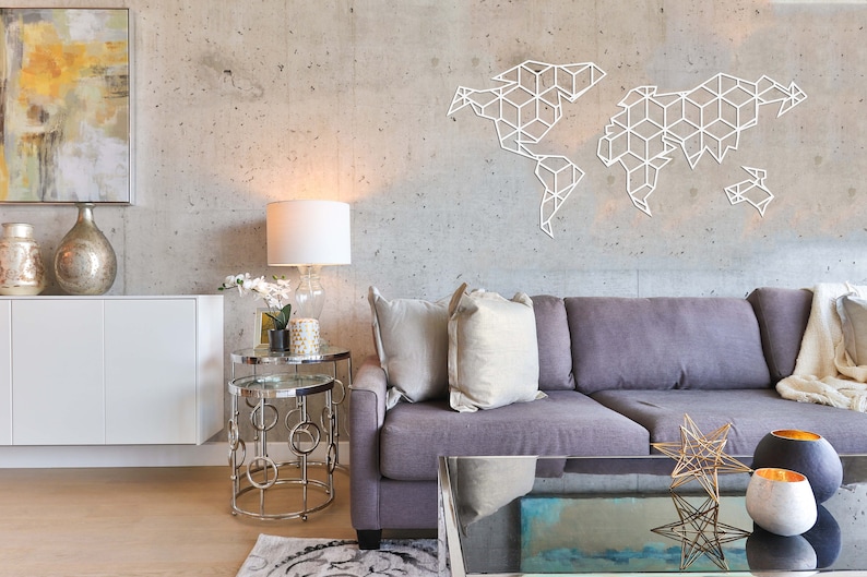 Metal Map of the World Metal World Map Metal Map White Etsy