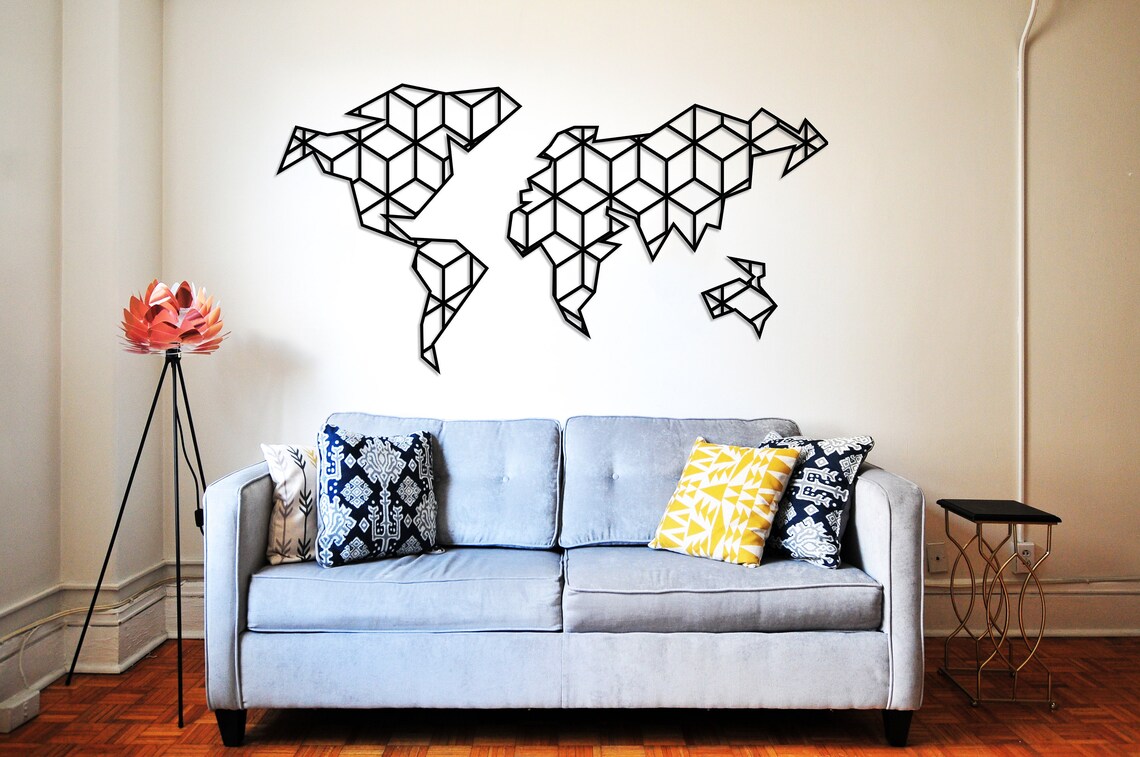Extra Large Metal Wall Art World Map XXL Geometric World Map Etsy Canada