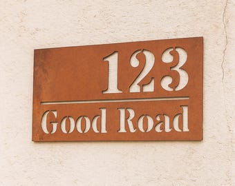 Personalized Corten Steel Address Sign: Rusted House Number Signboard