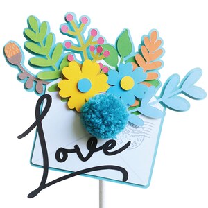 CAKE TOPPER - Carta de amor Pom pom Cake Topper, Amor, Topper de pastel de cumpleaños, Topper de pastel personalizado, Topper de pastel personalizado, brillo,