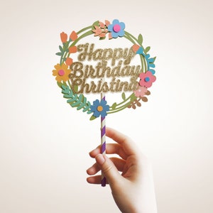 CAKE TOPPER -  Happy Birthday Cake Topper, Heart, Birthday Cake Topper, Personalized Cake Topper, Custom Cake Topper, Glitter,